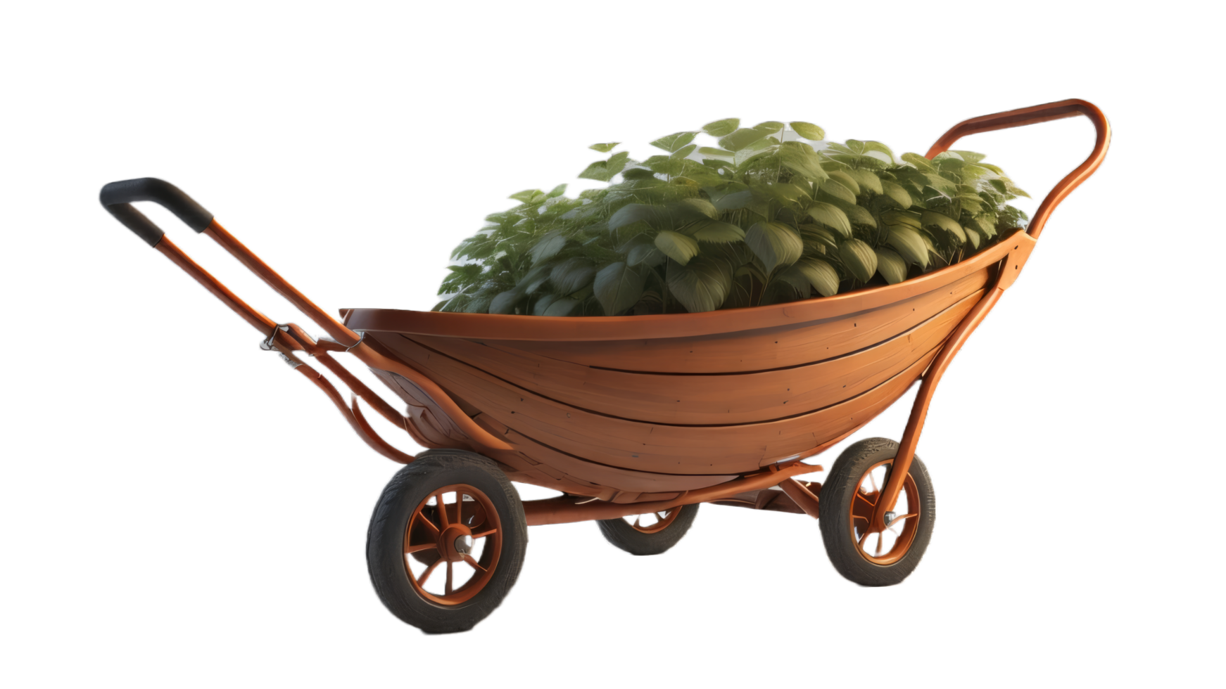 wheelbarrow with transparent background. illustration of rose flower on transparent background, for illustration, digital composition, and architecture visualization png