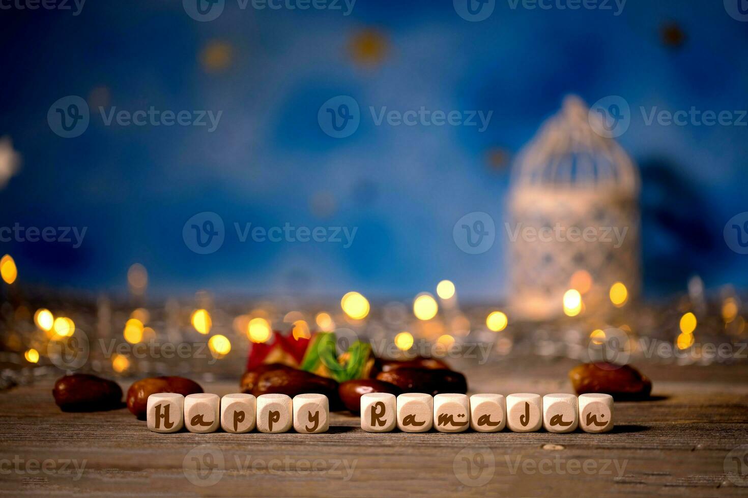 Congratulation HAPPY RAMADAN composed of wooden dices photo