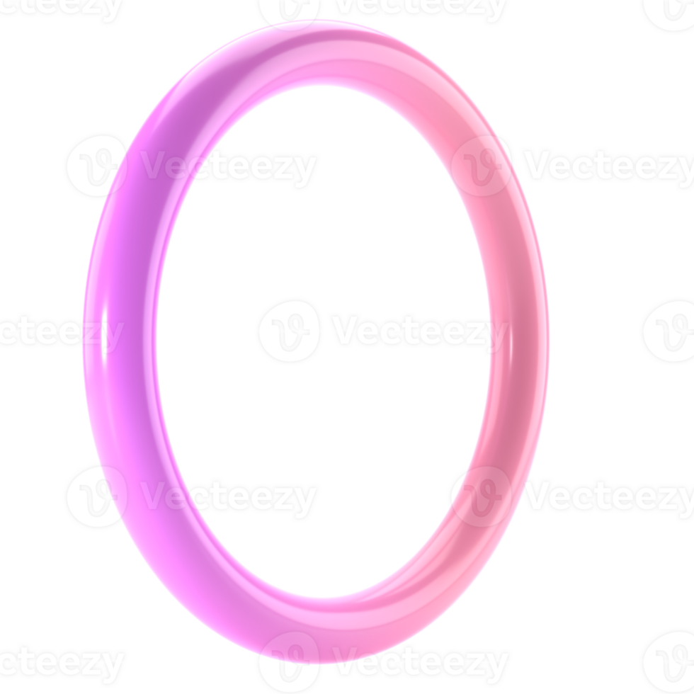 3d object abstract shape metal thin donut geometric. Realistic glossy pink and lilac gradient color luxury template decorative design illustration. Minimalist bright mockup isolated transparent png