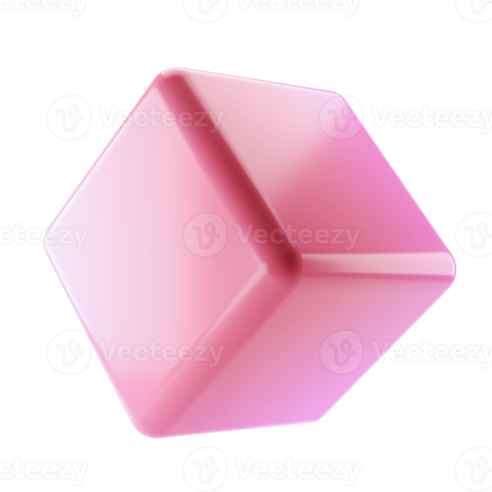 3d shape object block metal cube abstract geometric. Realistic glossy pink and lilac gradient luxury template decorative design illustration. Minimalist bright element mockup isolated transparent png