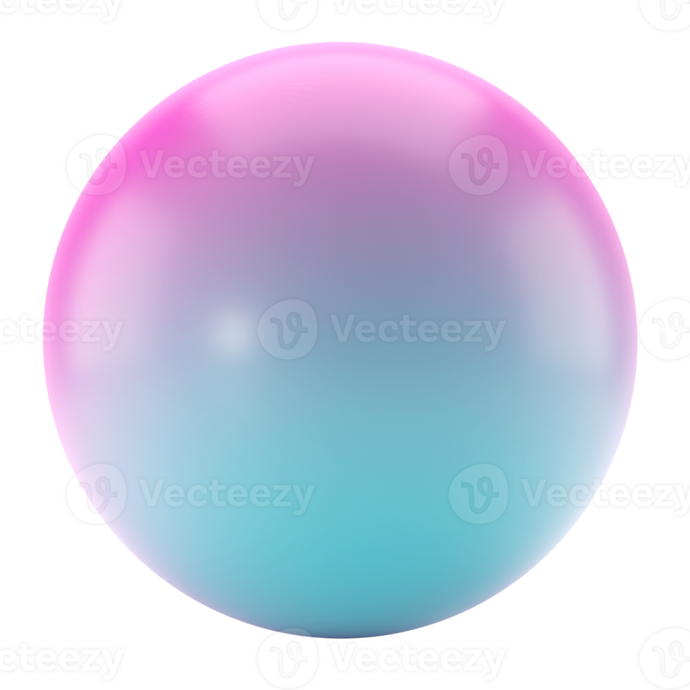 3d ball icon metal sphere geometric shape. Realistic glossy turquoise and lilac gradient luxury template decorative design illustration. Minimalist bright circle round mockup isolated transparent png