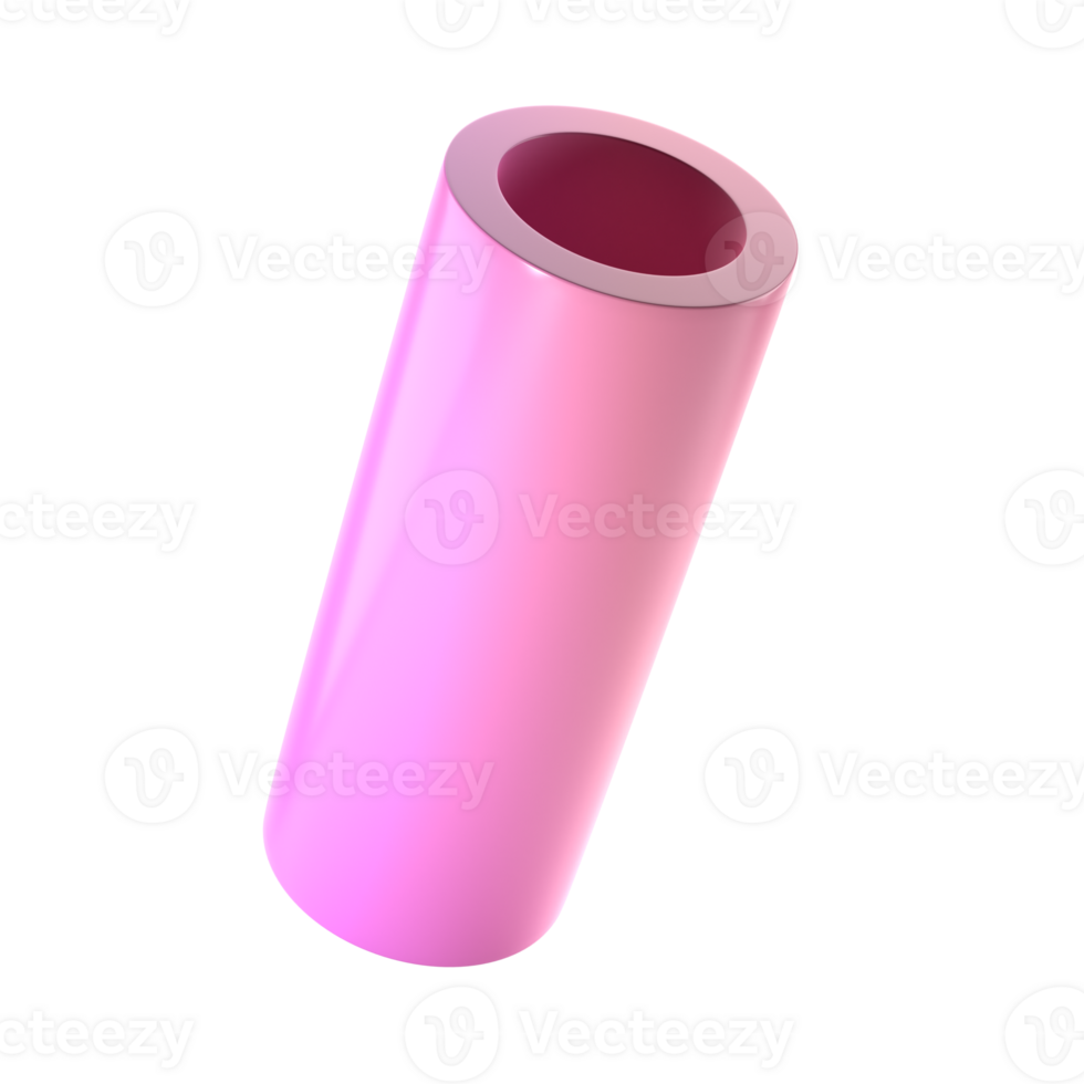 3d shape metallic pipe. Realistic geometric glossy pink and lilac gradient template design illustration. Minimalist mockup isolated transparent png