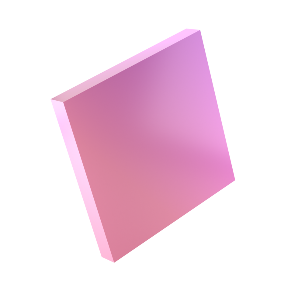 3d metal rectangle abstract geometric shape. Realistic glossy pink and lilac gradient luxury template decorative design illustration. Minimalist bright rectangle mockup isolated transparent png
