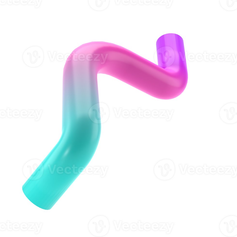 3d render shape abstract pipe metal geometric. Realistic glossy turquoise and lilac gradient luxury template decorative design illustration. Minimalist bright mockup isolated transparent png