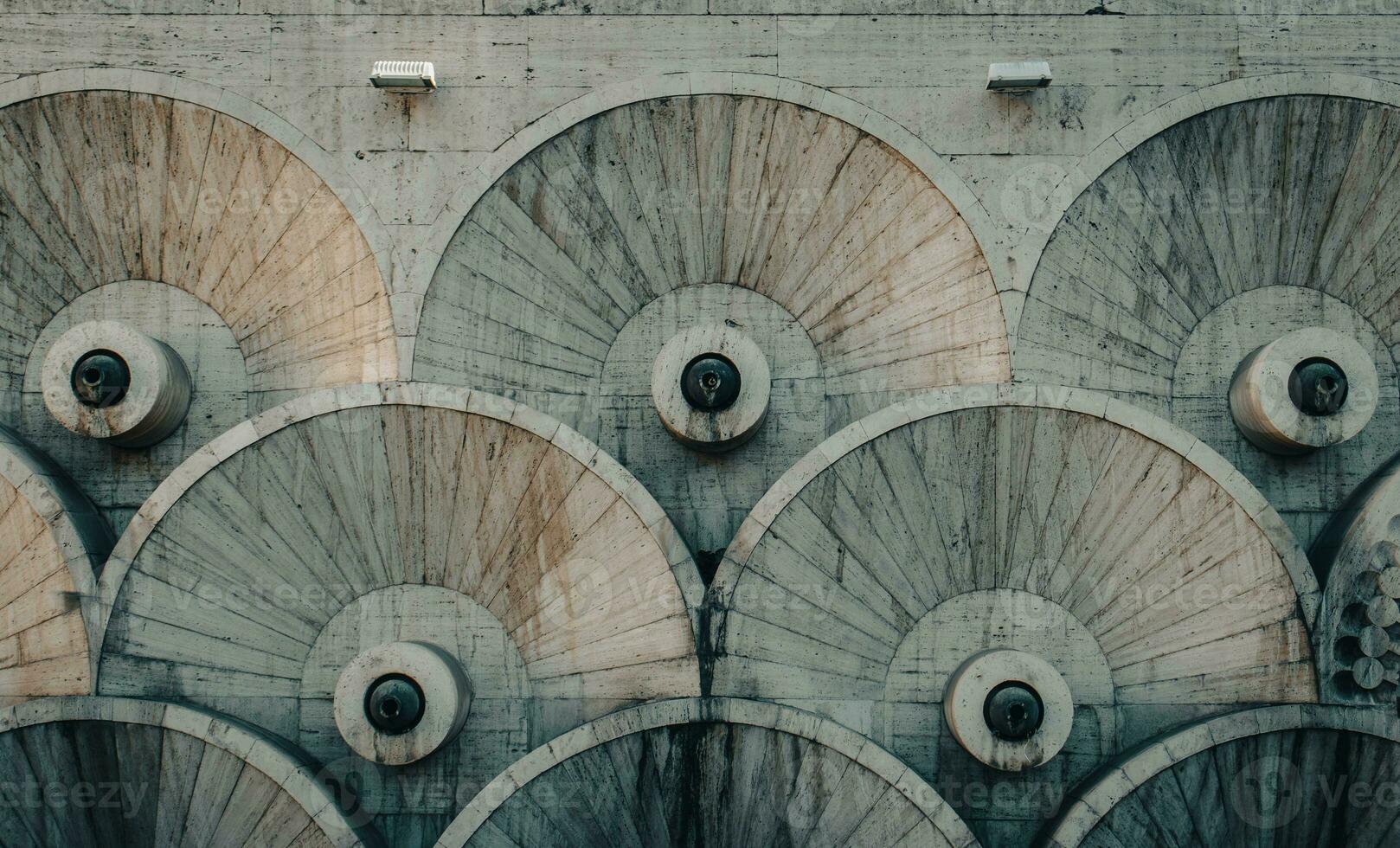 Modern fountain with the circular wheels form stones concept photo. Yerevan cascade giant stairway photo