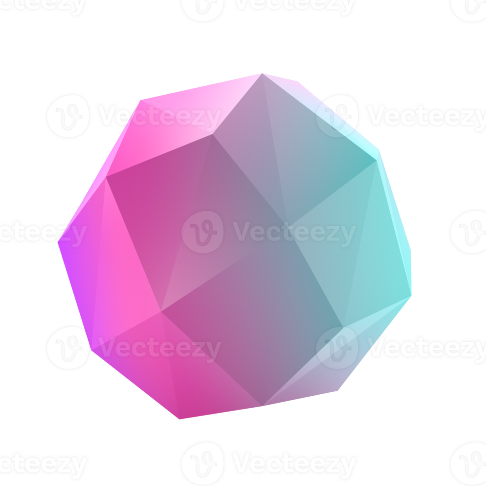3d element polygon ball metal geometric shape. Realistic glossy turquoise and lilac gradient luxury template decorative design illustration. Minimalist bright circle volumed mockup transparent png
