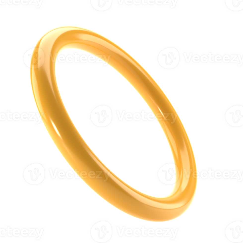 3d element shape abstract gold metal thin donut geometric. Realistic glossy golden color luxury template decorative design illustration. Minimalist object mockup isolated transparent png