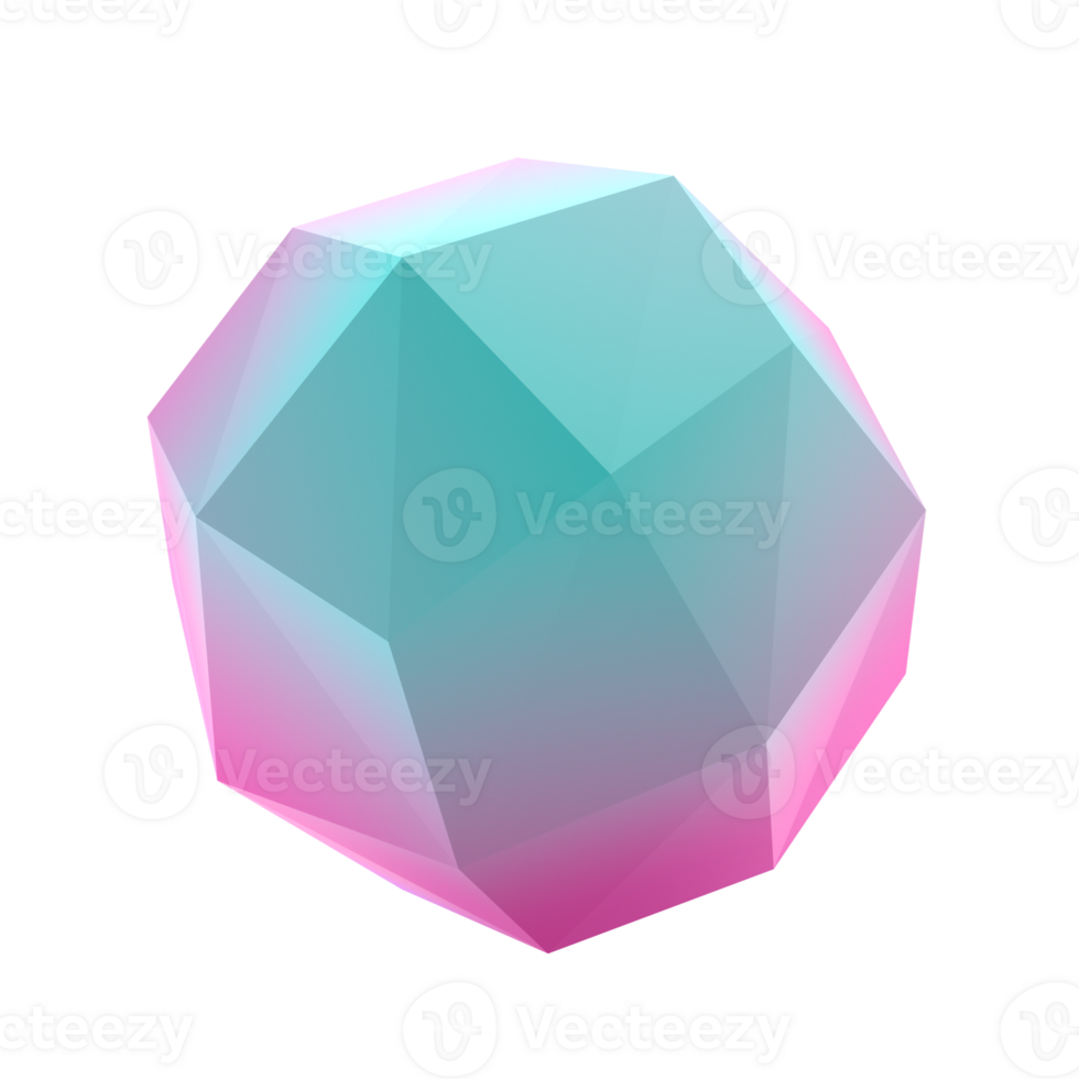 3d element polygon ball metal geometric shape. Realistic glossy turquoise and lilac gradient luxury template decorative design illustration. Minimalist bright circle volumed mockup transparent png