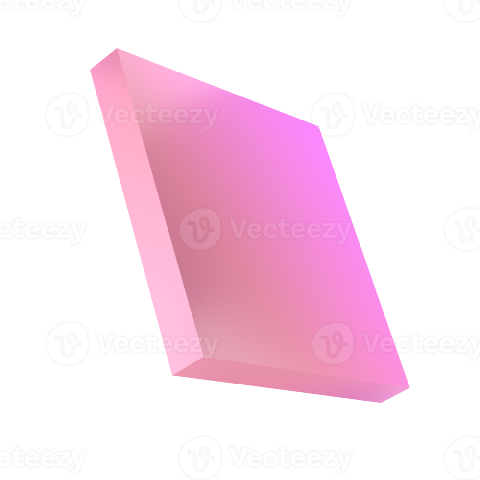 3d shape abstract metal rectangle geometric. Realistic glossy pink and lilac gradient luxury template decorative design illustration. Minimalist bright rectangle mockup isolated transparent png
