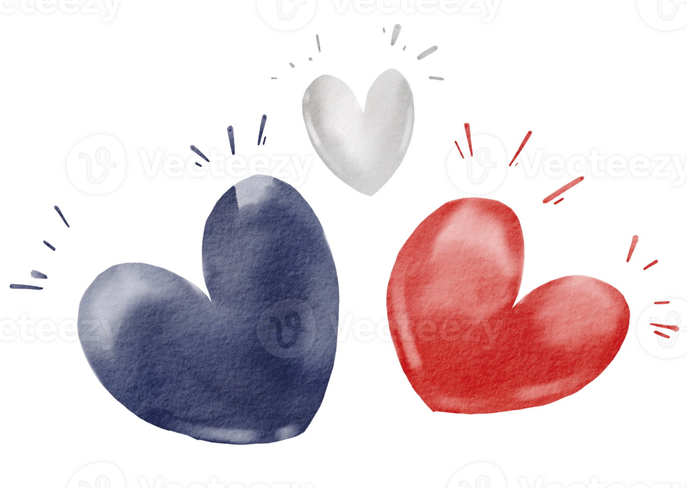 Hand draw heart shape USA flag  watercolor  brush paint isolate on png