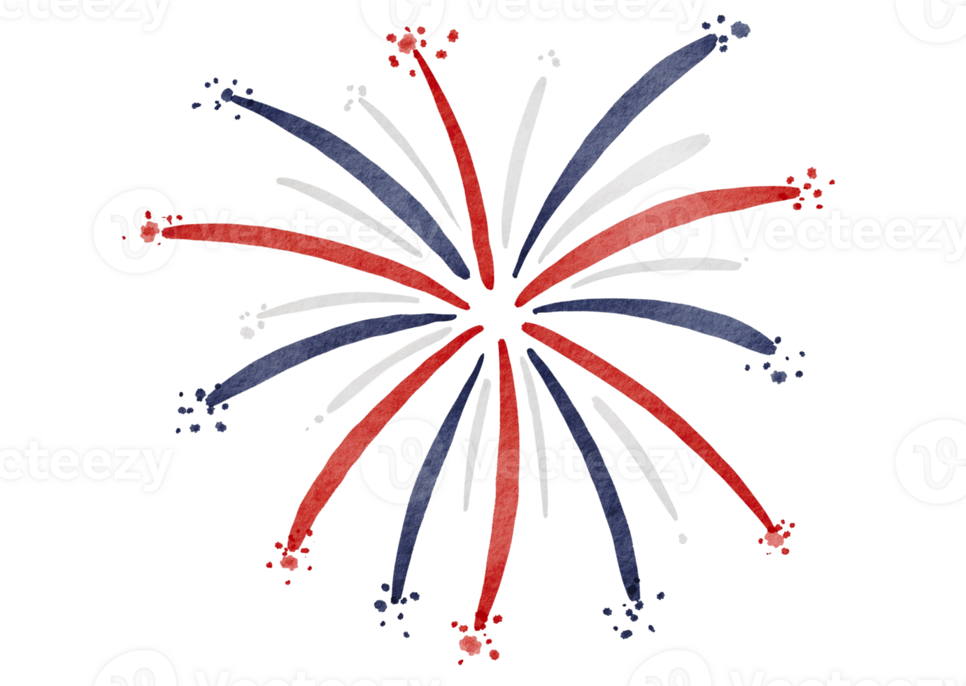 Hand draw  firework explosions in USA flag watercolor  brush paint isolate on png