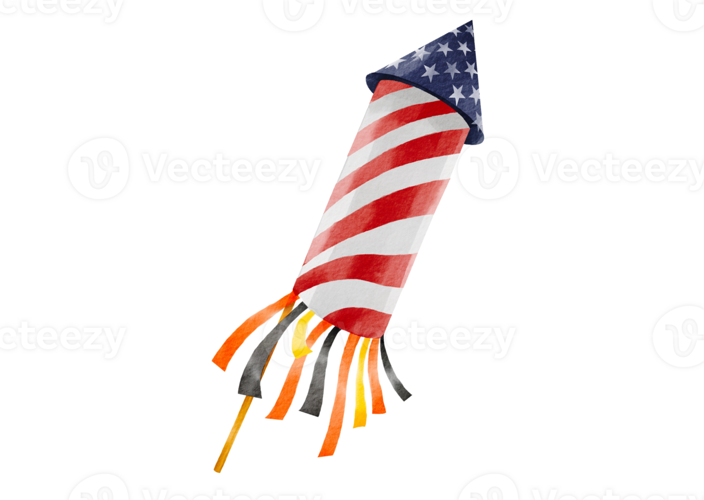 Hand painted  firework rocket  in USA flag watercolor brush paint isolate on png