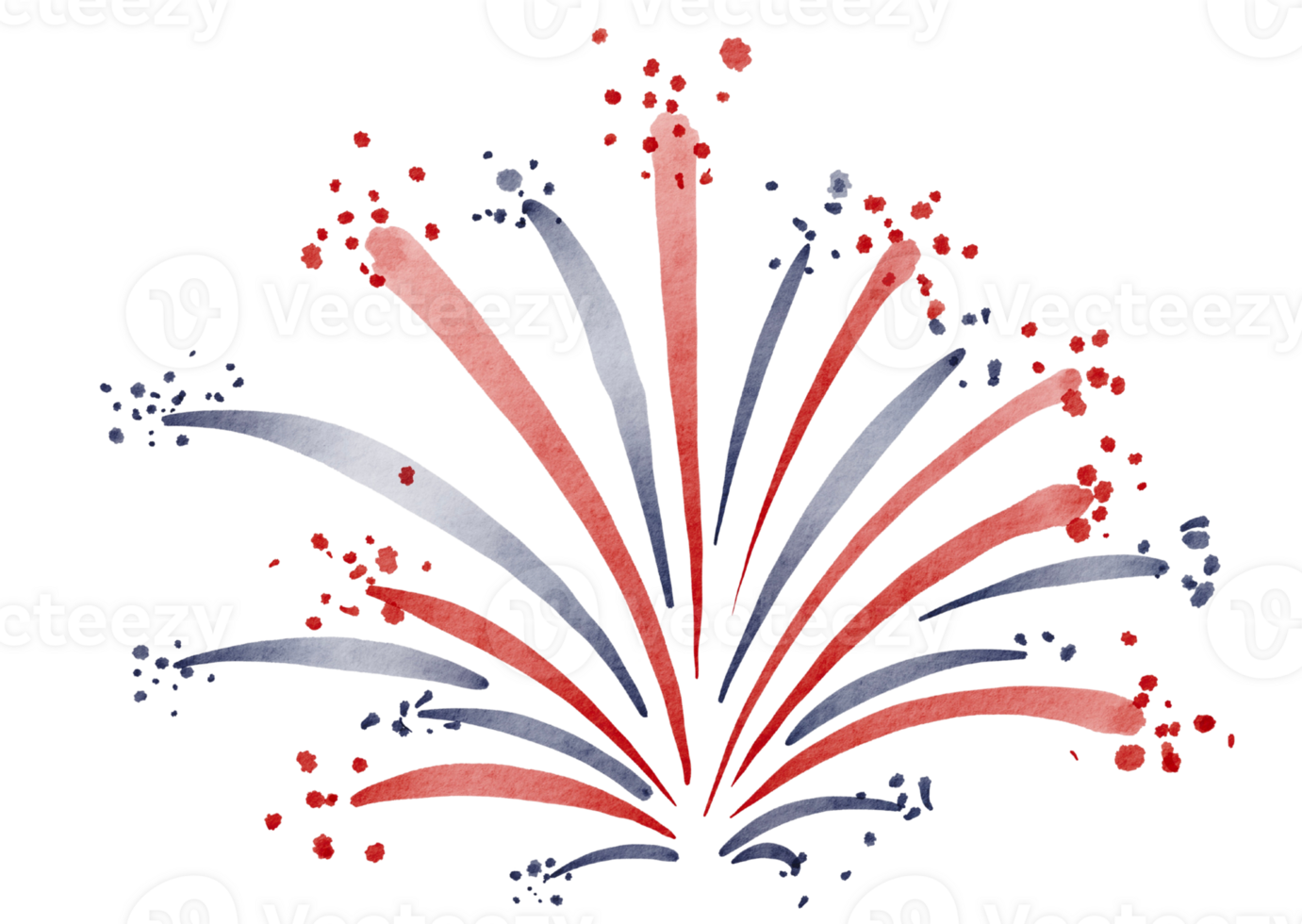 Hand draw  firework explosions in USA flag watercolor  brush paint isolate on png