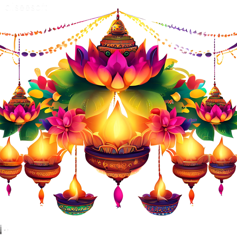 Burning diya on Happy Diwali Holiday background for light festival AI Generated png