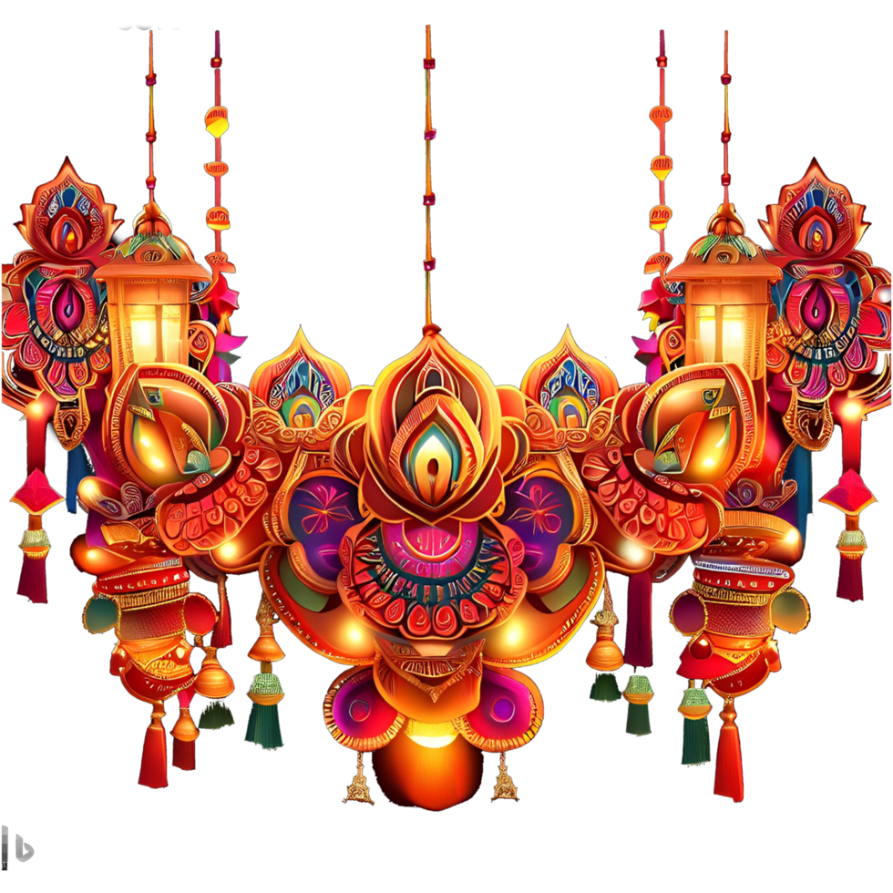 Traditional Diwali Diya on Decorative Background AI Generated png