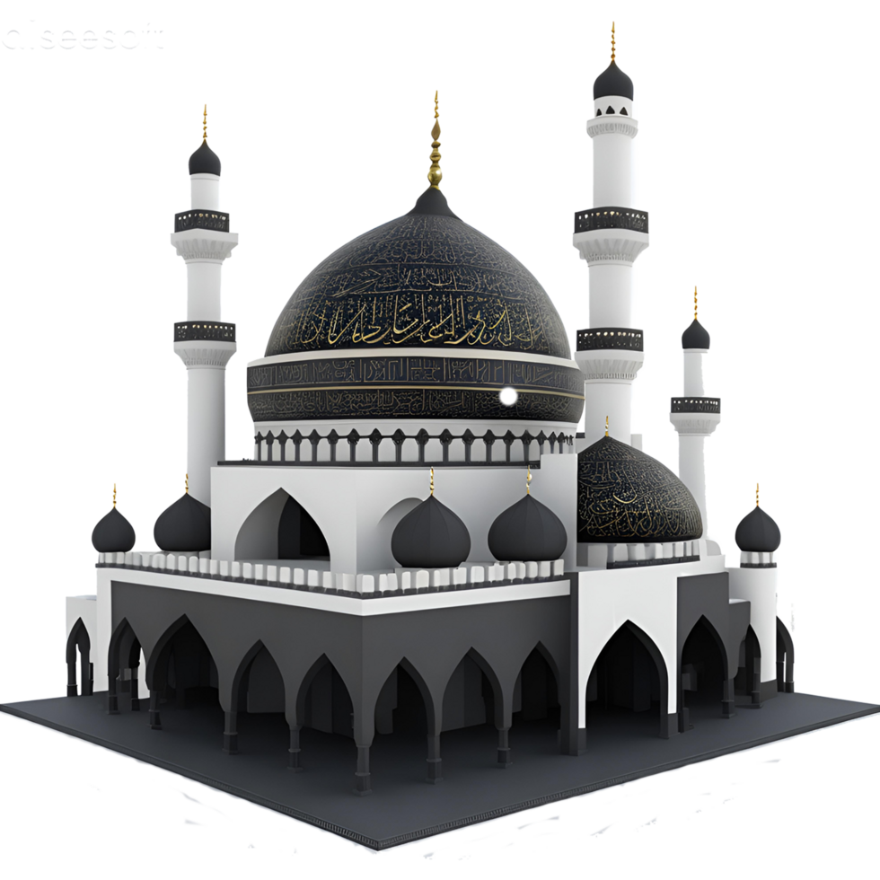 Black Mosque 3D Render with Islamic Architecture AI Generated png