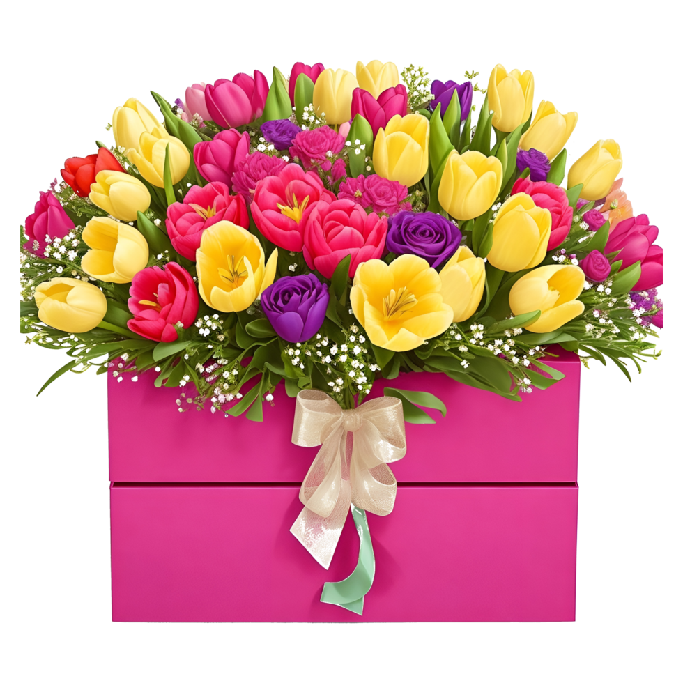 romantisch Valentinstag Tag Geschenk mit bunt Blumen ai generiert png