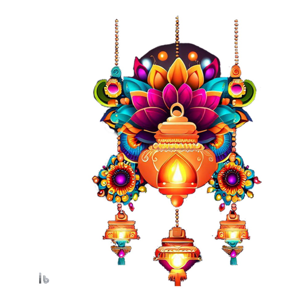 Traditional Diwali Lantern with Happy Diwali AI Generated png