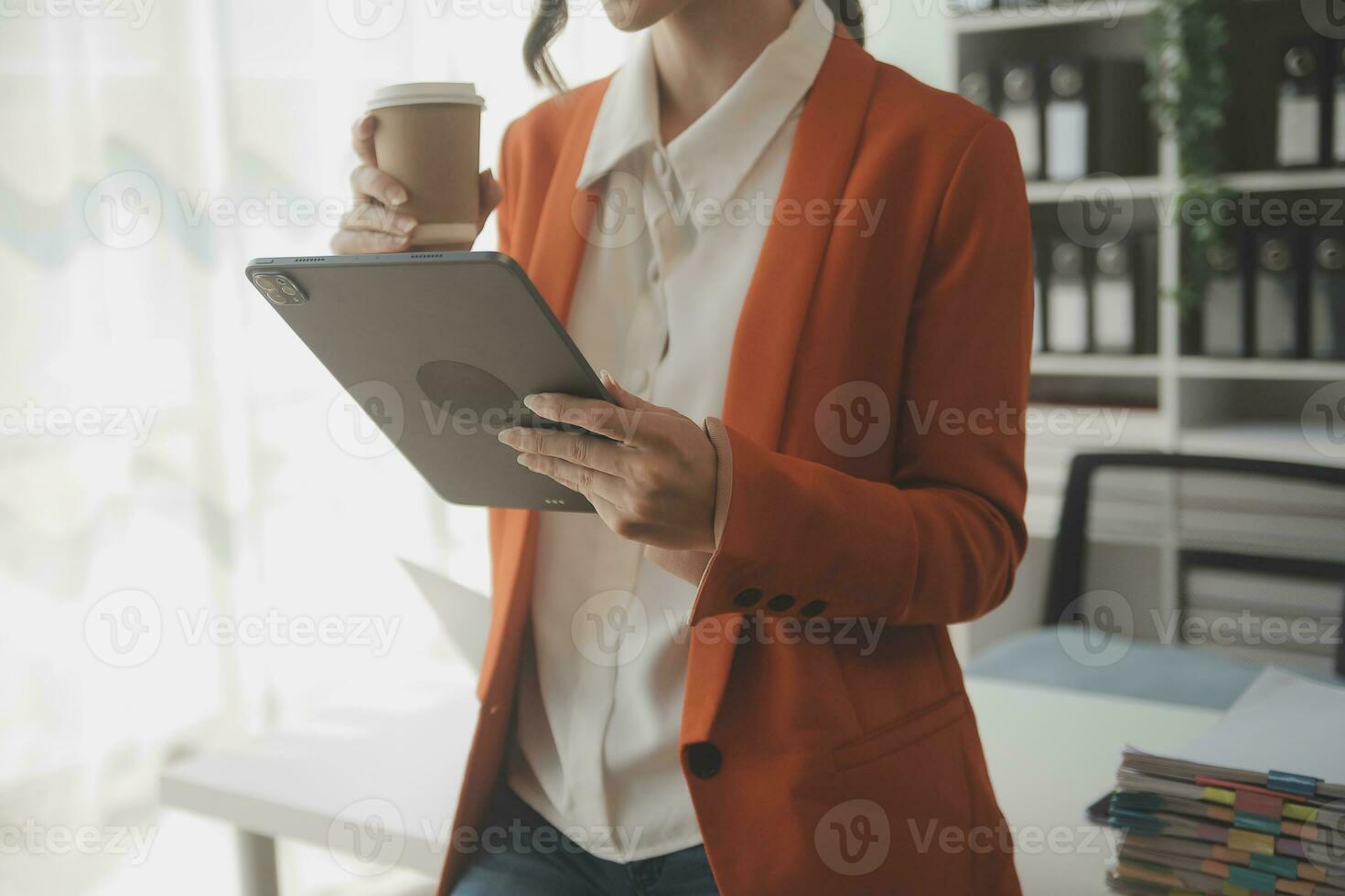 Audit concept,Administrator business man financial inspector and secretary making report calculating balance. Internal Revenue Service checking document. photo