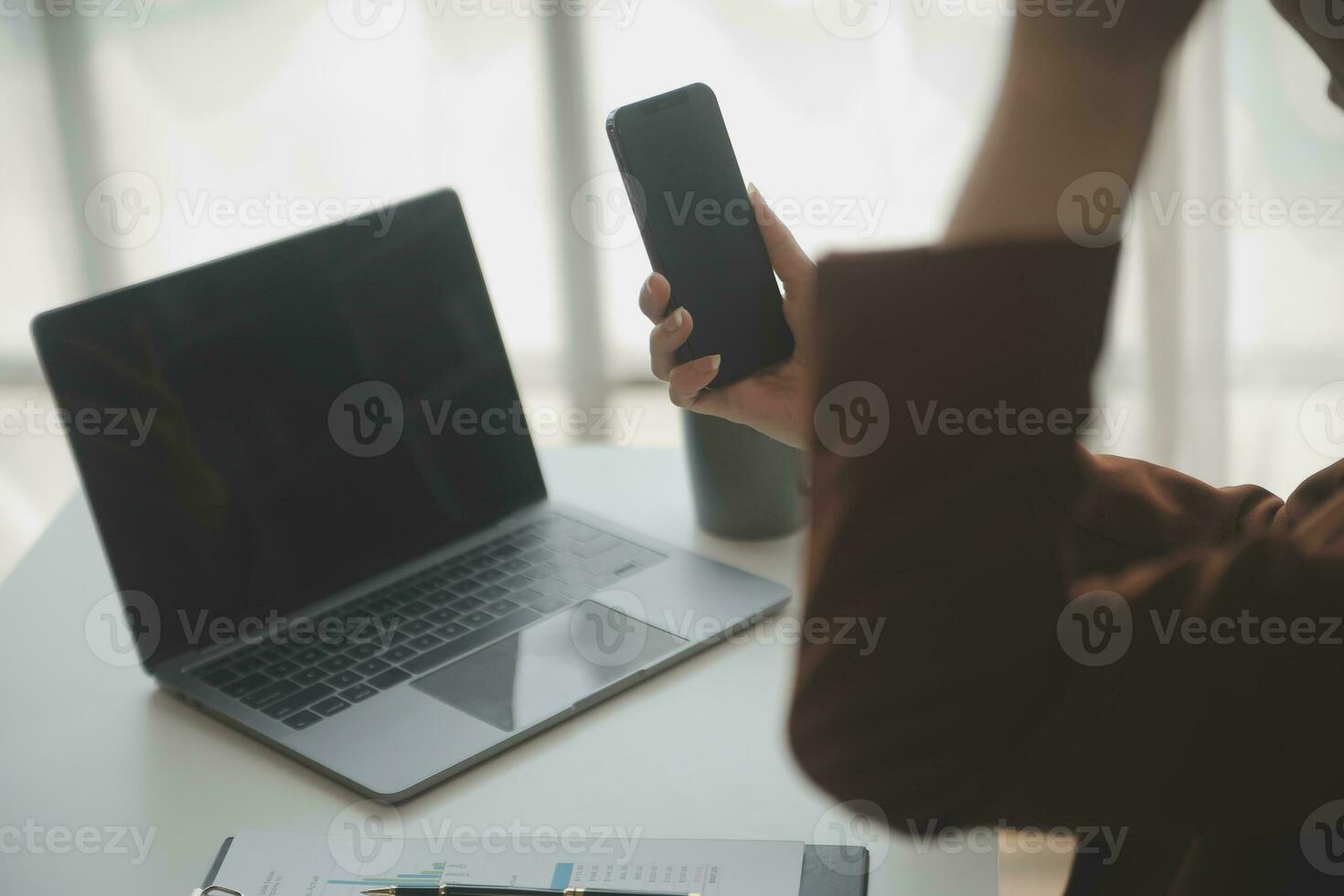 Audit concept,Administrator business man financial inspector and secretary making report calculating balance. Internal Revenue Service checking document. photo