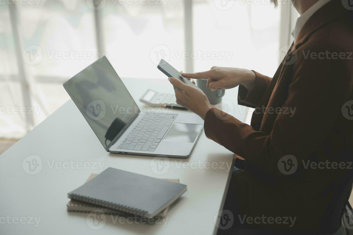 Audit concept,Administrator business man financial inspector and secretary making report calculating balance. Internal Revenue Service checking document. photo