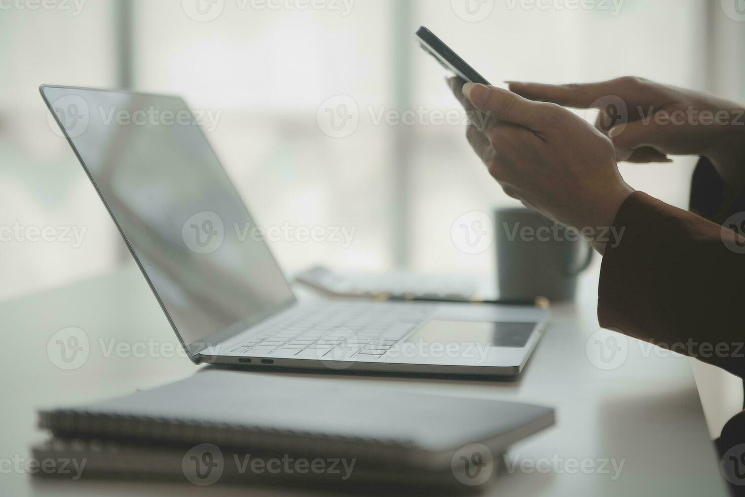Audit concept,Administrator business man financial inspector and secretary making report calculating balance. Internal Revenue Service checking document. photo