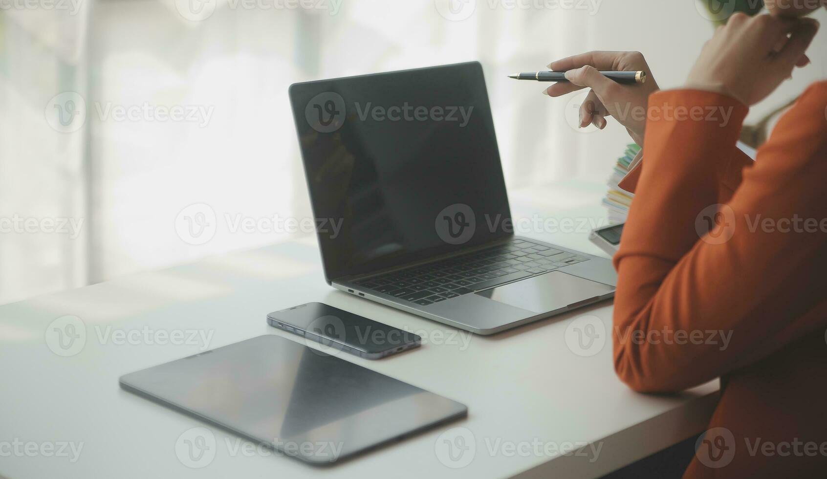 Audit concept,Administrator business man financial inspector and secretary making report calculating balance. Internal Revenue Service checking document. photo
