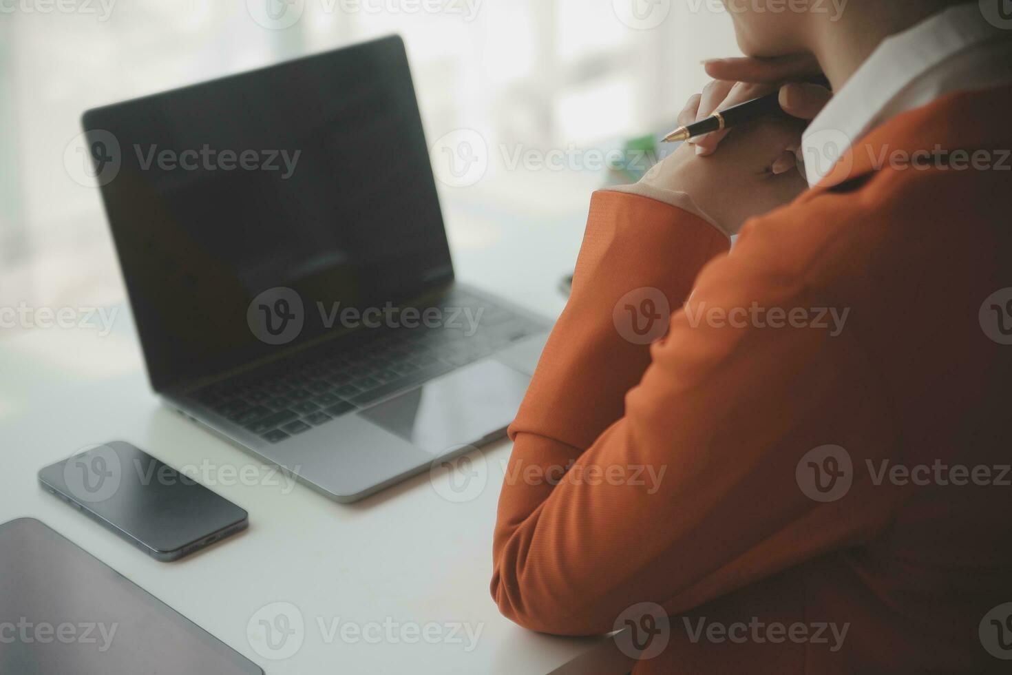 Audit concept,Administrator business man financial inspector and secretary making report calculating balance. Internal Revenue Service checking document. photo