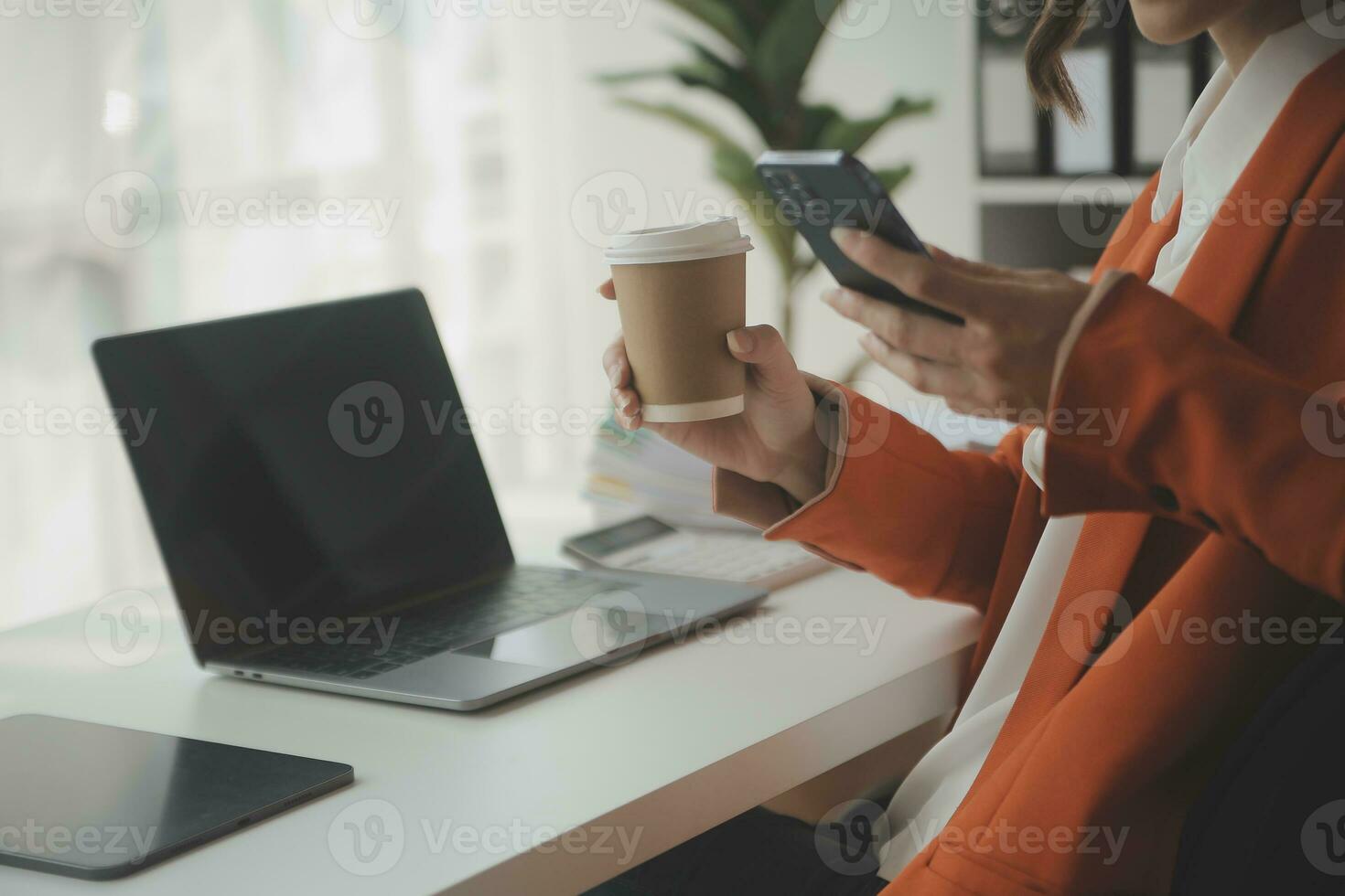 Audit concept,Administrator business man financial inspector and secretary making report calculating balance. Internal Revenue Service checking document. photo