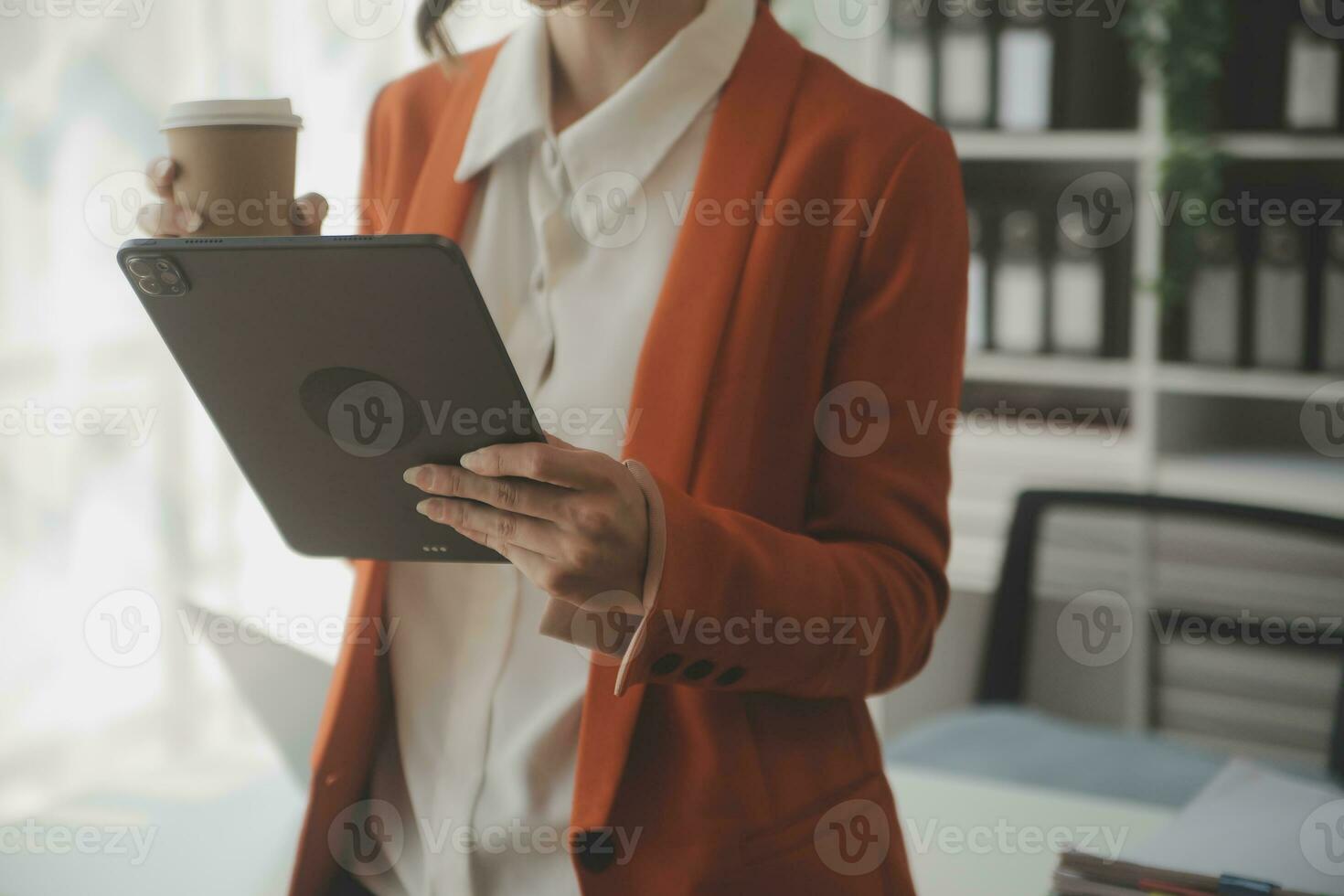 Audit concept,Administrator business man financial inspector and secretary making report calculating balance. Internal Revenue Service checking document. photo