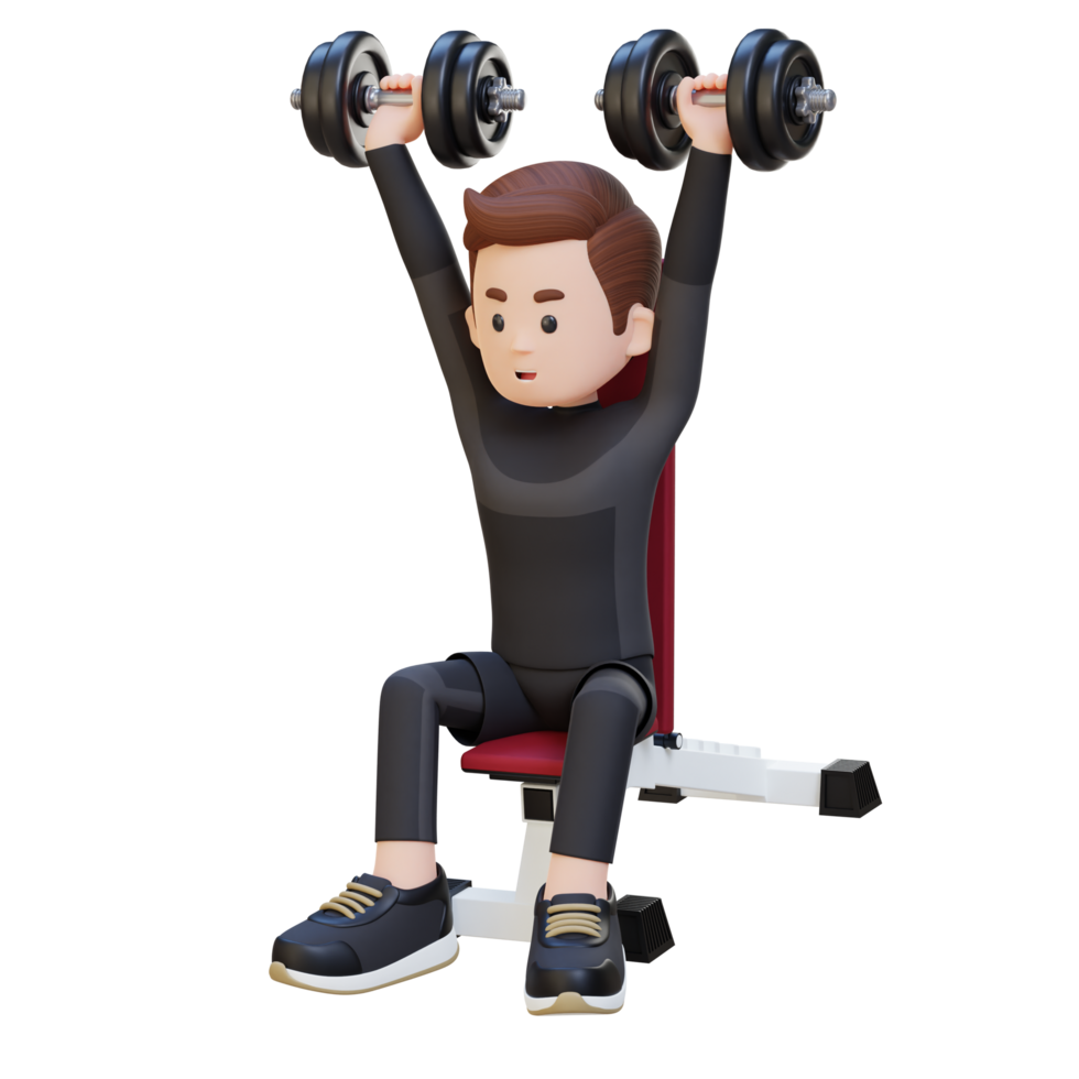 3D Sportsman Character Sculpting Strong Shoulders with Dumbbell Shoulder Bench Press png