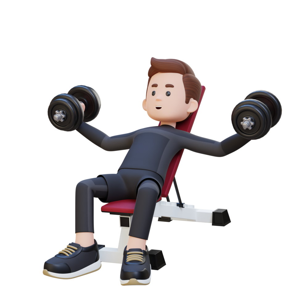 3D Sportsman Character Sculpting Muscular Chest with Incline Bench Dumbbell Chest Fly png
