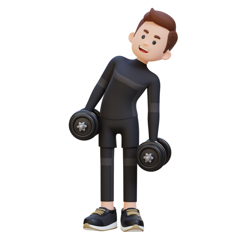 3D Sportsman Character Performing Dumbbell Side Bend png