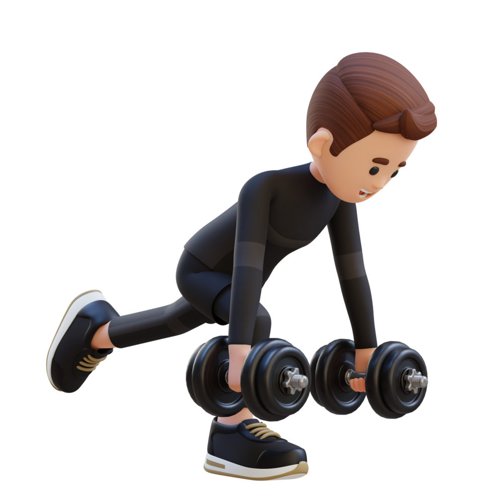 3D Sportsman Character Performing Dumbbell Single Leg Deadlift right png