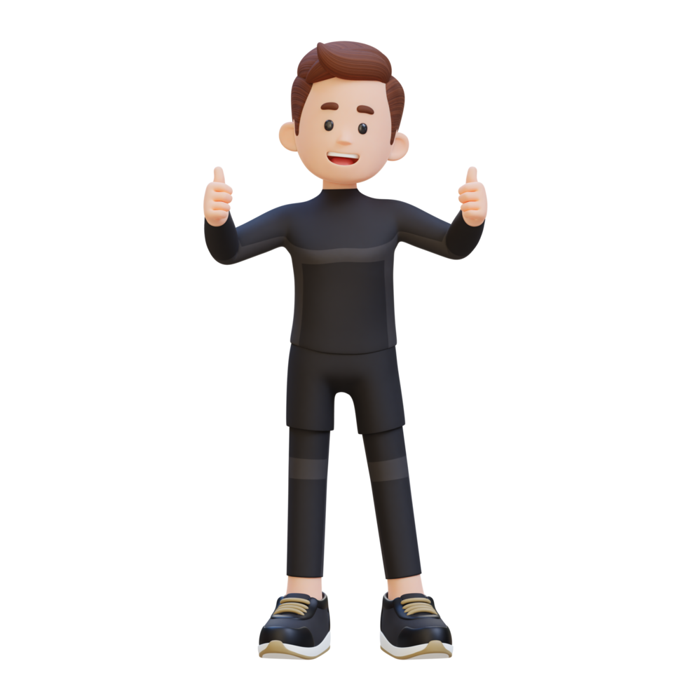 3d desportista personagem abraçando uma positivo estilo de vida com uma polegar acima pose png