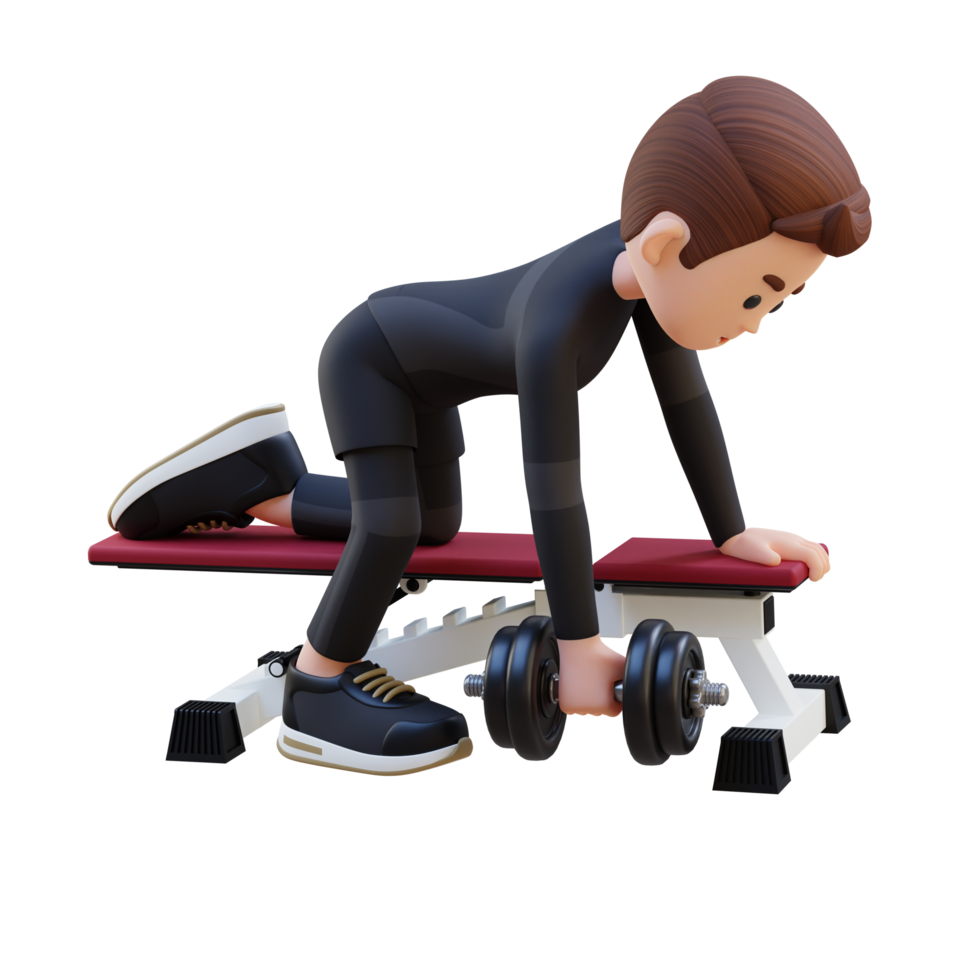 3D Sportsman Character Sculpting Back Muscles with Dumbbell Row Exercise png