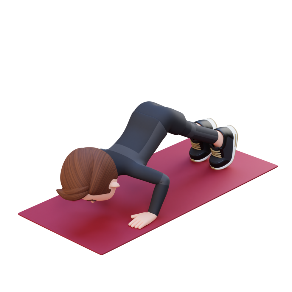 3D Sporty Male Character Perfecting Pike Push Up at the Gym png