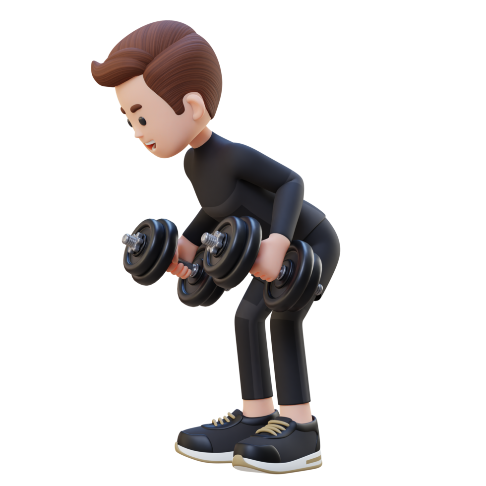 3D Sportsman Character Performing Dumbbell Kickbacks png