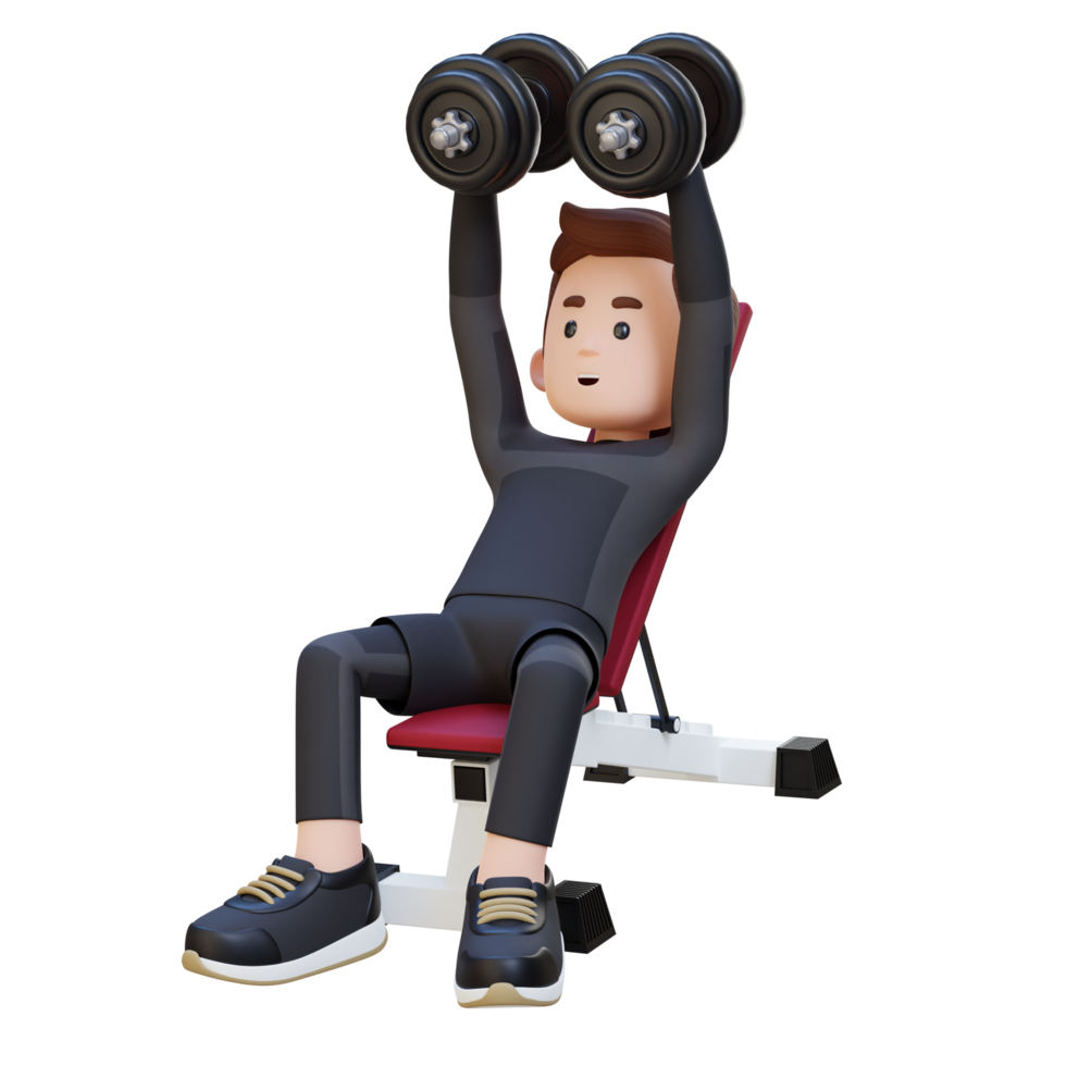 3D Sportsman Character Sculpting Muscular Chest with Incline Bench Dumbbell Chest Fly png