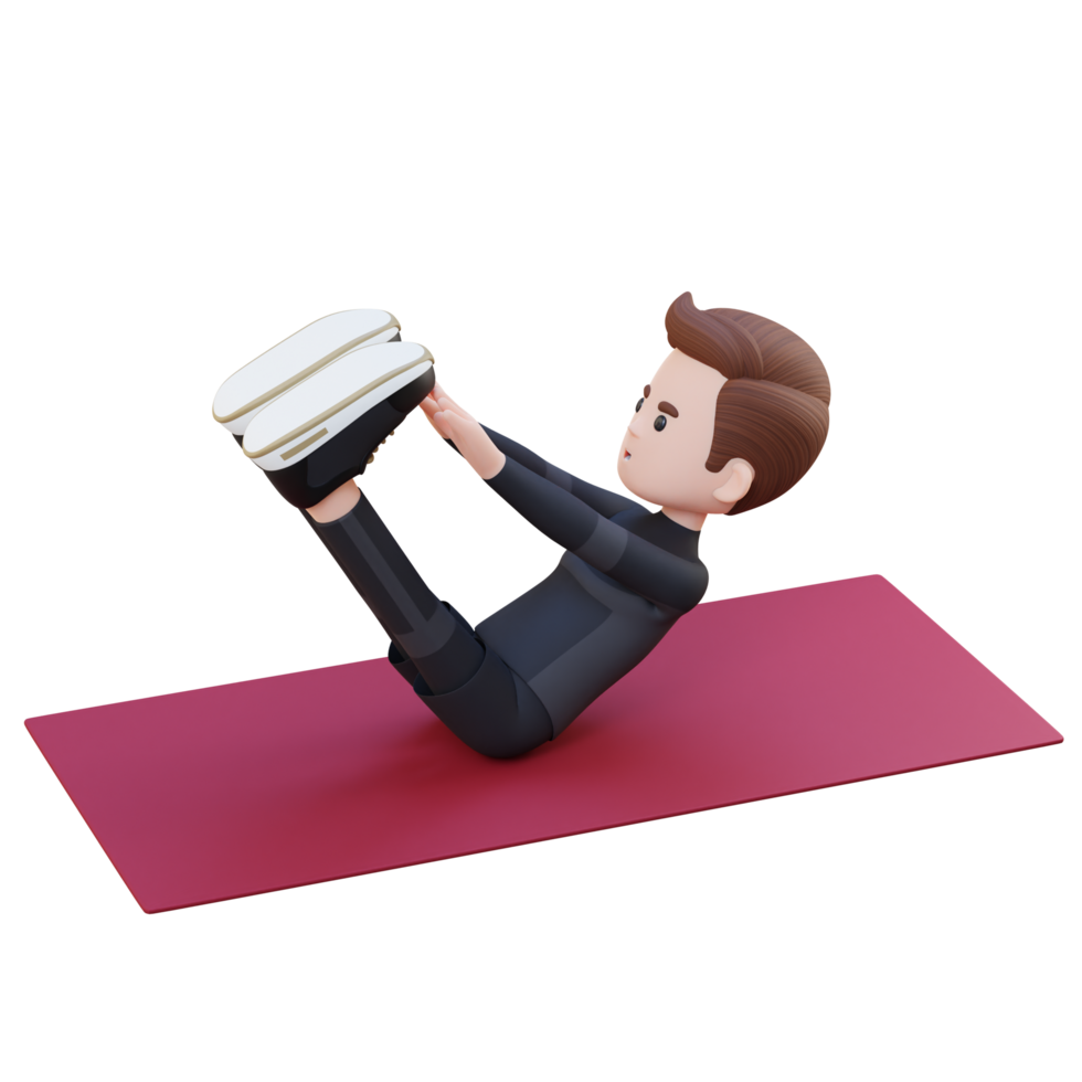Dynamic 3D Sporty Male Character Performing Abs V Ups Workout at the Gym png