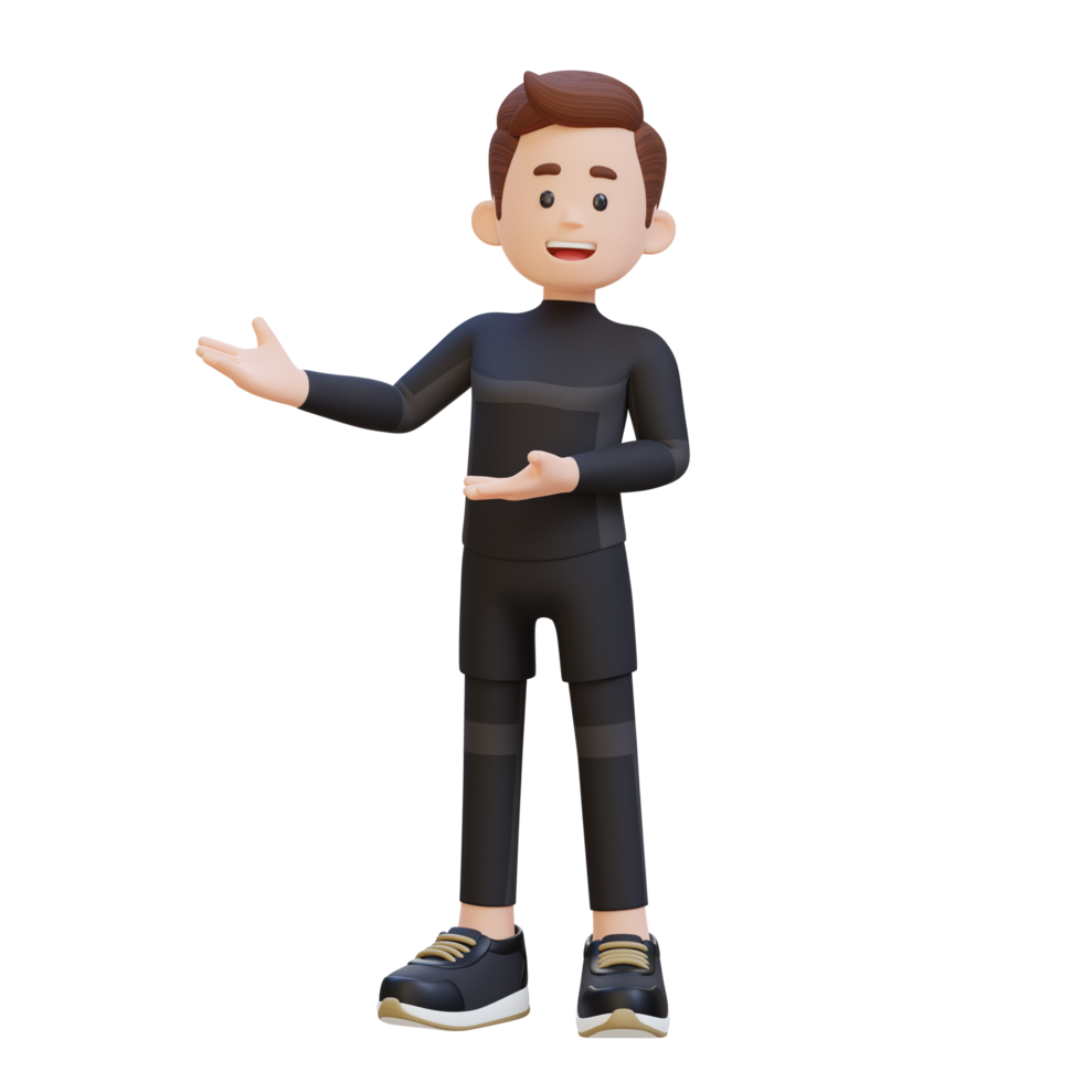 3D Sportsman Character Embracing Confidence with a Dynamic Hand Presentation Pose png