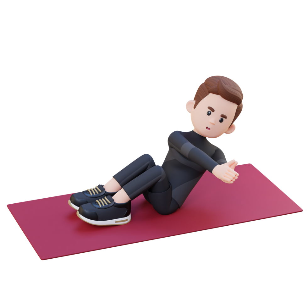Energetic 3D Sporty Male Character Engaging in Abs Russian Twist Workout at the Gym png