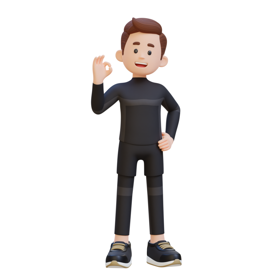 3D Sportsman Character Radiating Positivity with the OK Sign Gesture in a Vibrant Scene png