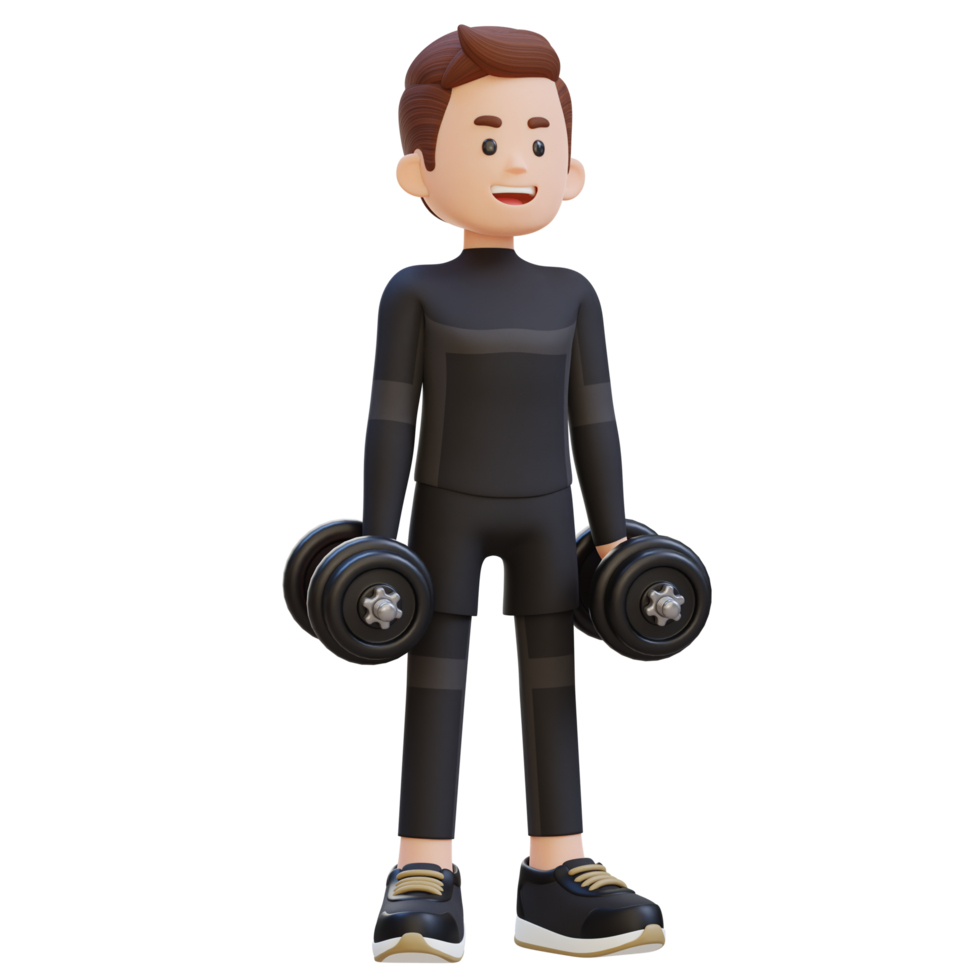 3D Sportsman Character Performing Dumbbell Lateral Raise png