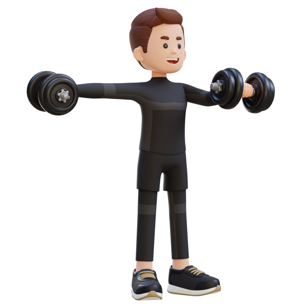 3D Sportsman Character Performing Heavy Dumbbell Raises png