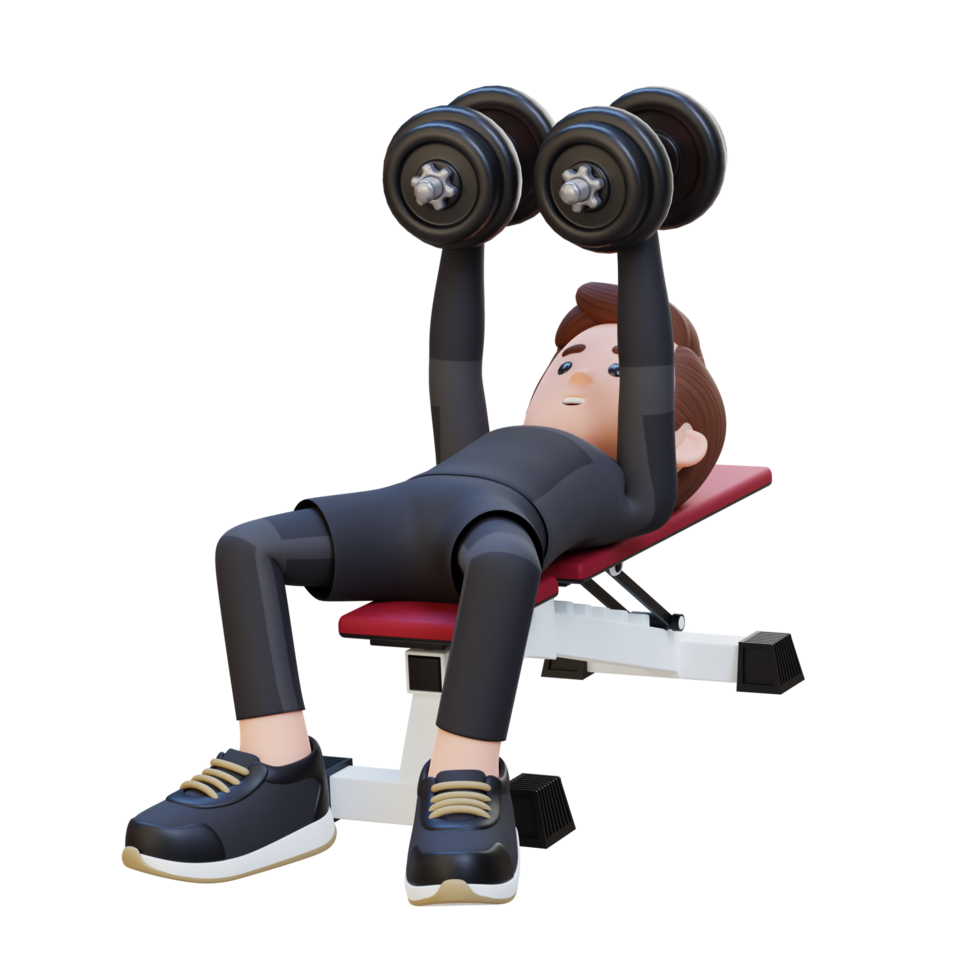 3D Sportsman Character Sculpting Muscular Chest with Dumbbell Bench Chest Fly png