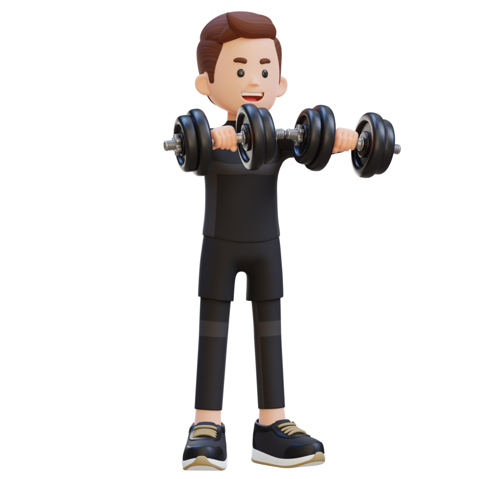 3D Sportsman Character Performing Dumbbell Front Raise png