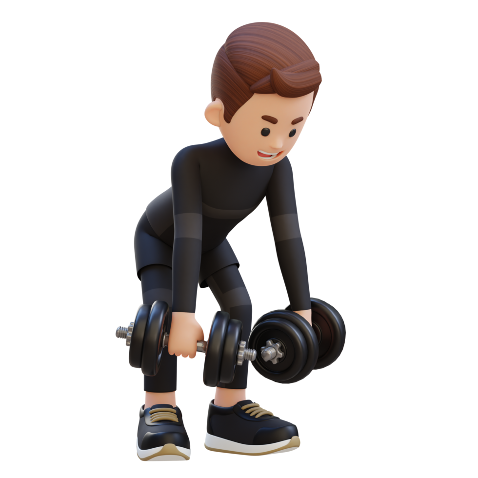 3D Sportsman Character Performing Dumbbell Bent Over Reverse Fly png