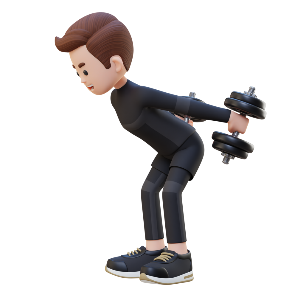 3D Sportsman Character Performing Dumbbell Kickbacks png