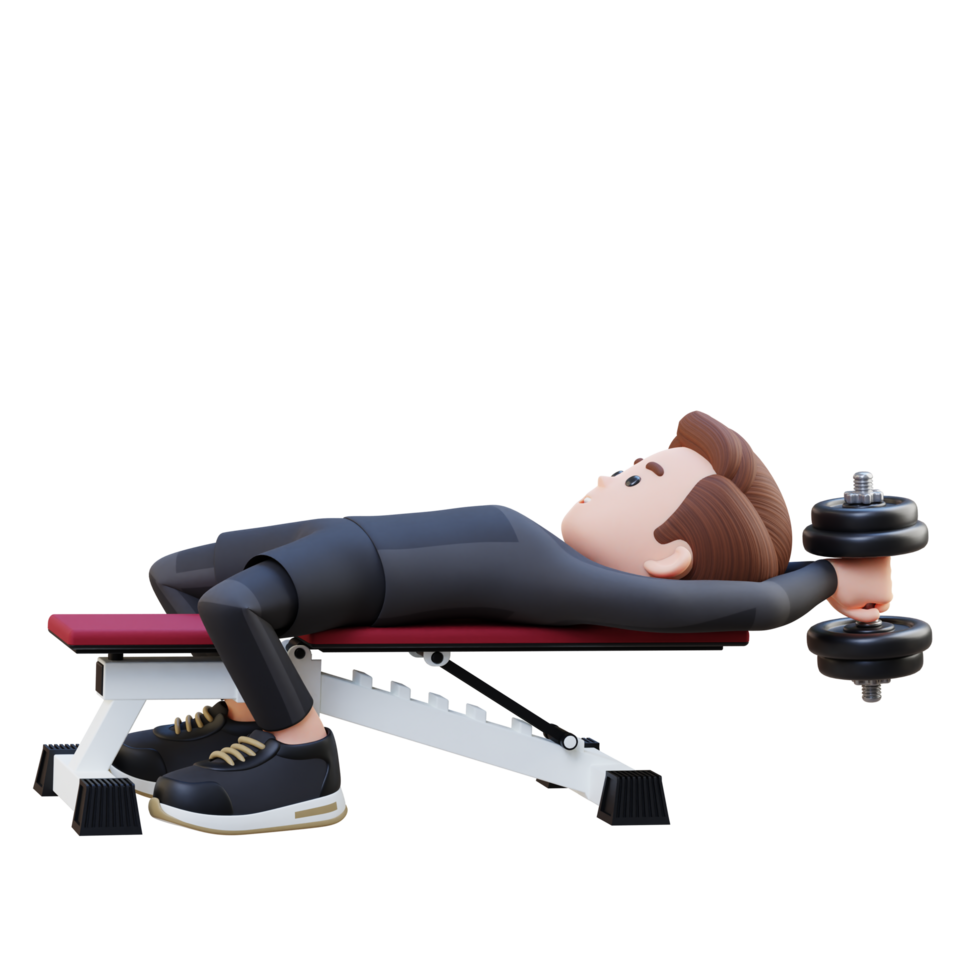 3D Sportsman Character Strengthening Back and Chest with Dumbbell Pullover Exercise png
